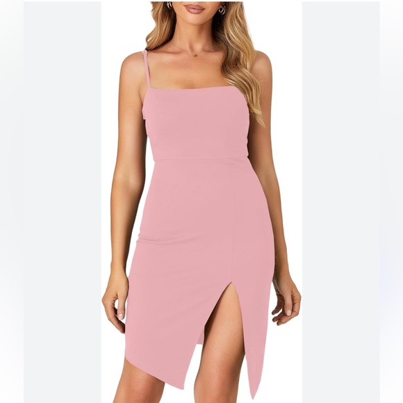 Lyaner Barbie Pink Spaghetti Strap Split Hem Sleeveless Bodycon Mini Dress Small - Picture 1 of 6